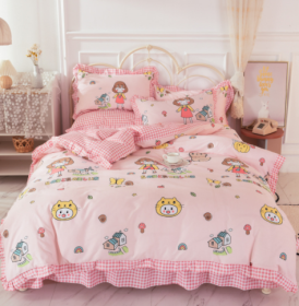 Cotton 100 Princess Wind Quilt Cover Cartoon Student Dormitory Bed (Option: Girl hut-1.8m bed sheet set of four)