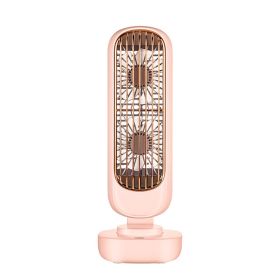 New Double-leaf Tower Fan Office Desktop Small Fan Spot Cross-border Vertical Portable Rechargeable Usb Electric Fan (Option: Pink-USB)