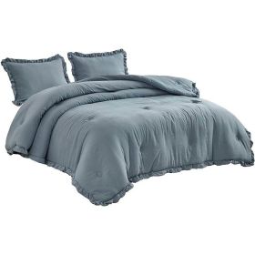 Blue Stone Washed Ruffled Edge Microfiber 3-Piece Comforter Set (size: king) Blue Stone Washed Ruffled Edge Microfiber 3-Piece Comforter Set (size: king)