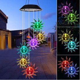 Outdoor Solar Wind Chime Lamp Hummingbird Butterfly Ball Wind Chime Garden Decoration (Option: Sun-Black shell lamp holder)