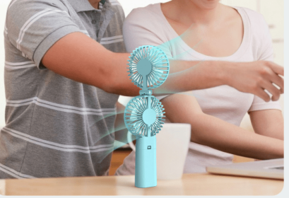 New Portable Handheld Fan Office Desktop Student Multifunctional Silent Hanging Neck Folding Small Electric Fan (Option: Blue-USB-3000Milliampere)