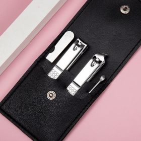 Stainless Steel Nail Clipper Household Ear Spoon Pedicure Cutter Scissors Cuticle Tool Travel Case Kit (Option: Black leather 4pcs set)