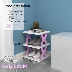 Plastic Installation-free Shoe Rack Storage Shoe Rack Folding Shoe Cabinet (Option: Purple 3 Layers X Type)